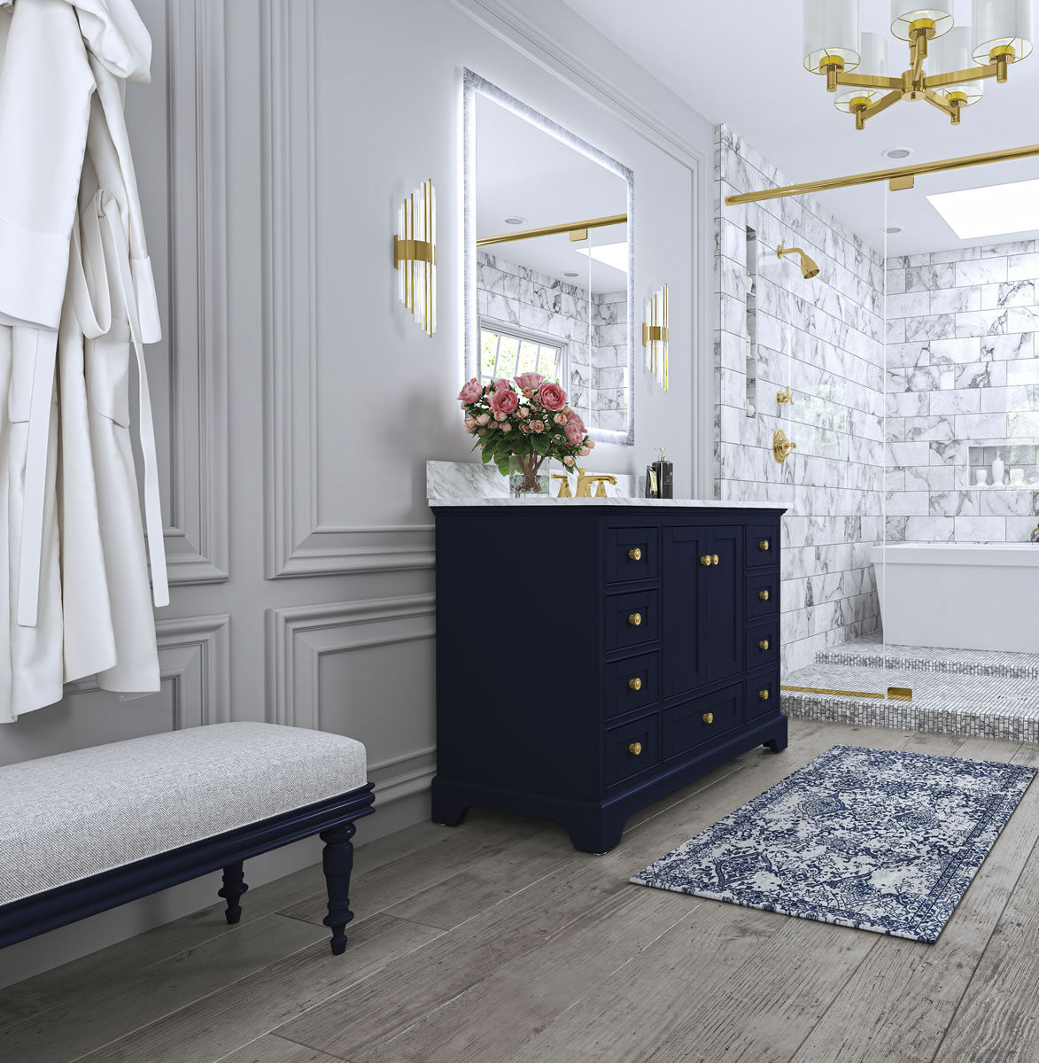 Audrey 48" Black or Gey Solid Wood Vanity - Italian Carrara Marble Top - by Ancerre Designs
