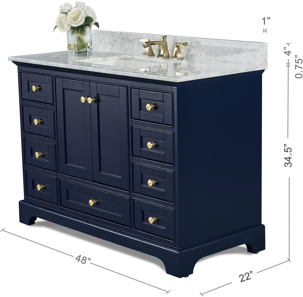 Audrey 48" Blue or Oak Solid Wood Vanity - Quartz or Marble Top  - by Ancerre Designs