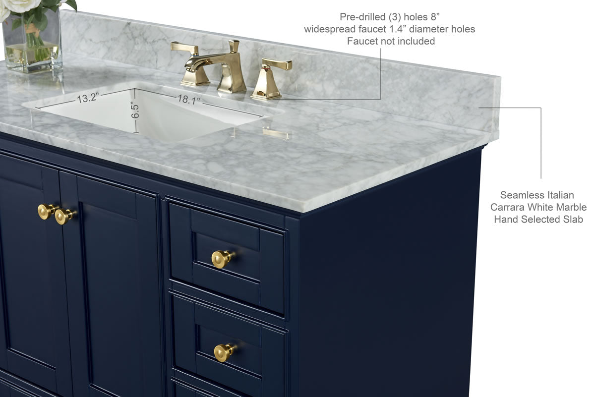 Audrey 48" Blue or Oak Solid Wood Vanity - Quartz or Marble Top  - by Ancerre Designs