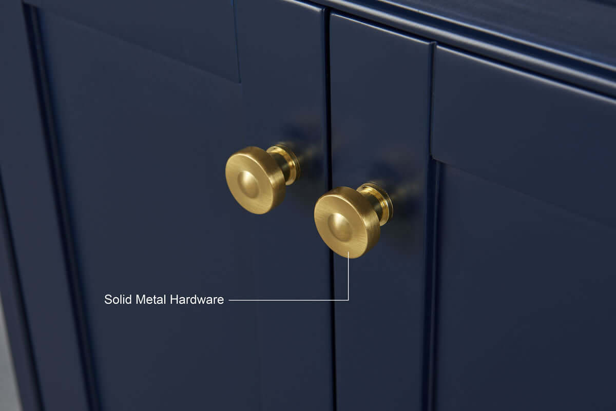 Audrey 60" & 66" Blue or Oak Solid Wood Vanities - Marble or Quartz Tops, Gold or Nickel Hardware - by Ancerre Design