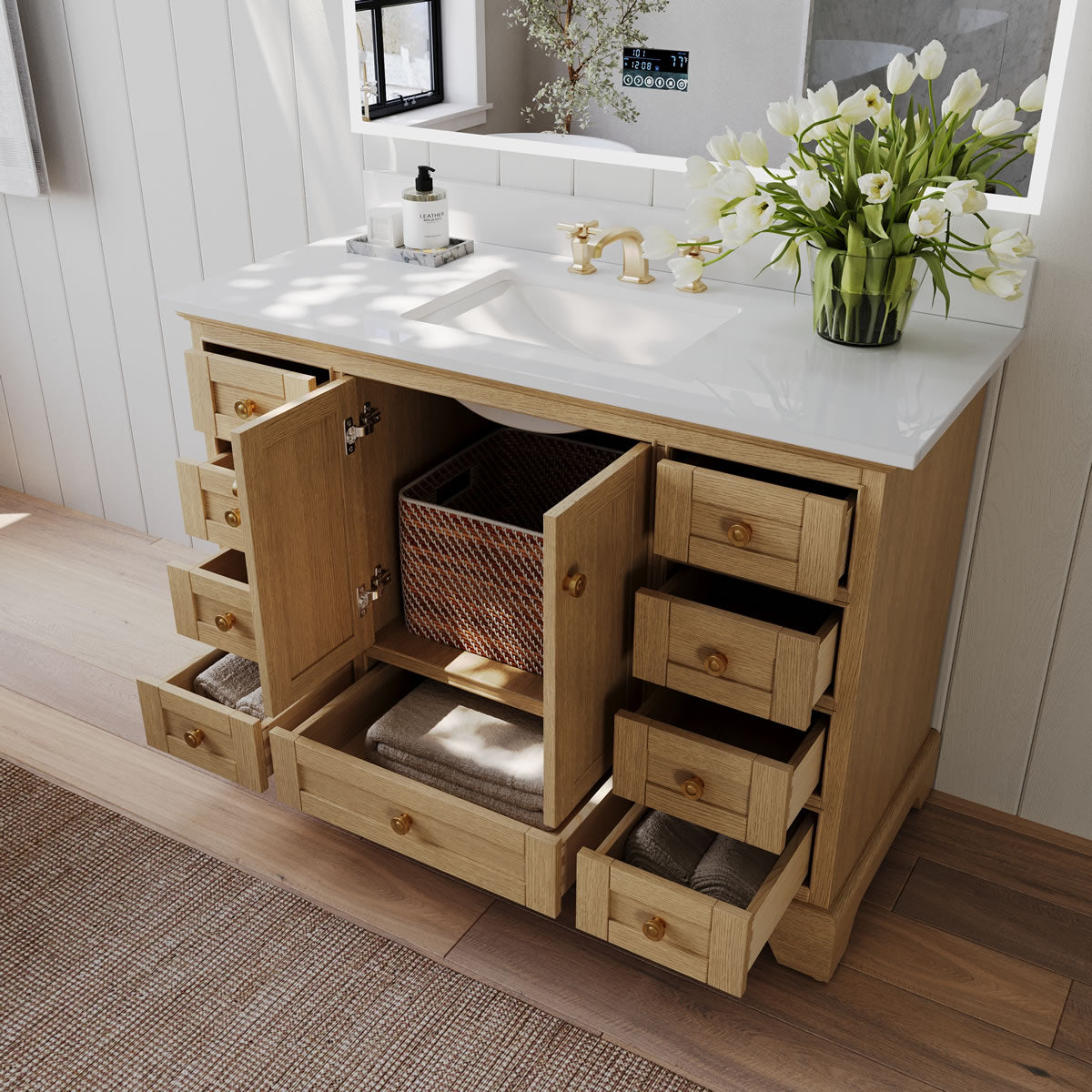 Audrey 48" Blue or Oak Solid Wood Vanity - Quartz or Marble Top  - by Ancerre Designs