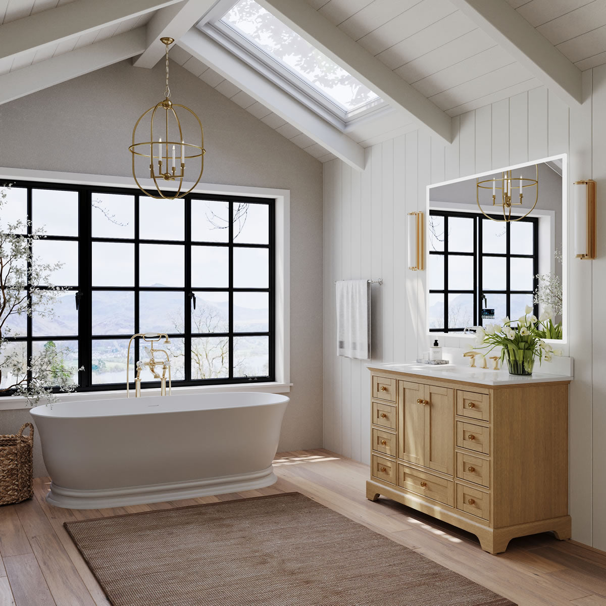 Audrey 48" Blue or Oak Solid Wood Vanity - Quartz or Marble Top  - by Ancerre Designs