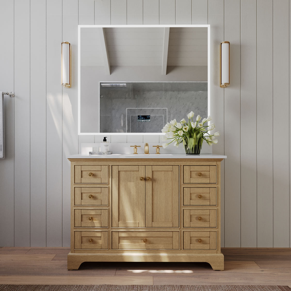 Audrey 48" Blue or Oak Solid Wood Vanity - Quartz or Marble Top  - by Ancerre Designs