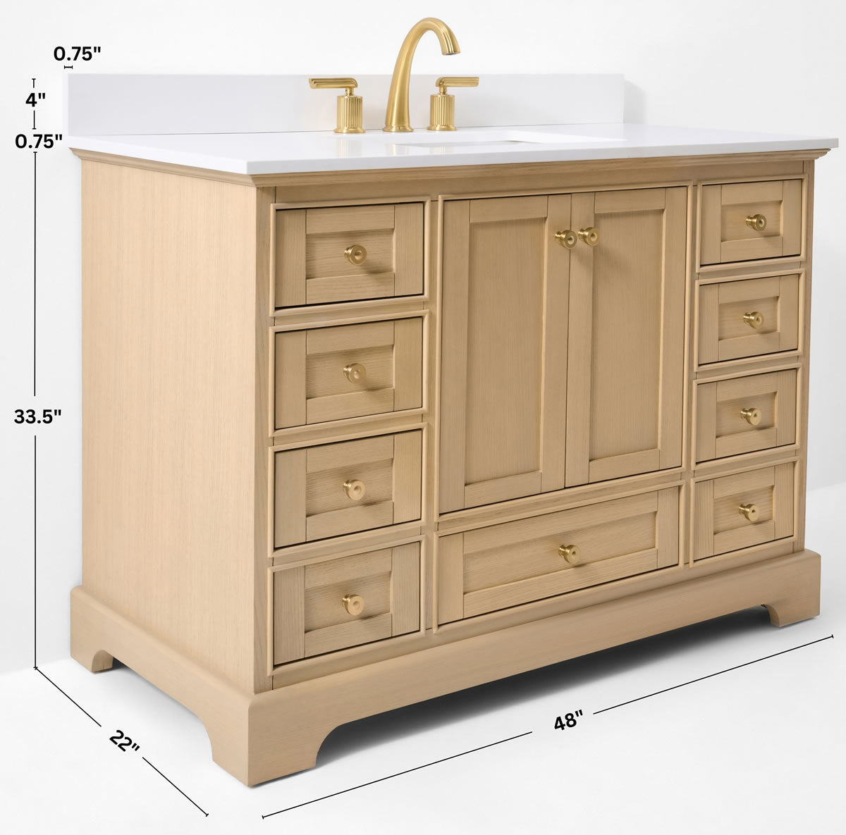 Audrey 48" Blue or Oak Solid Wood Vanity - Quartz or Marble Top  - by Ancerre Designs