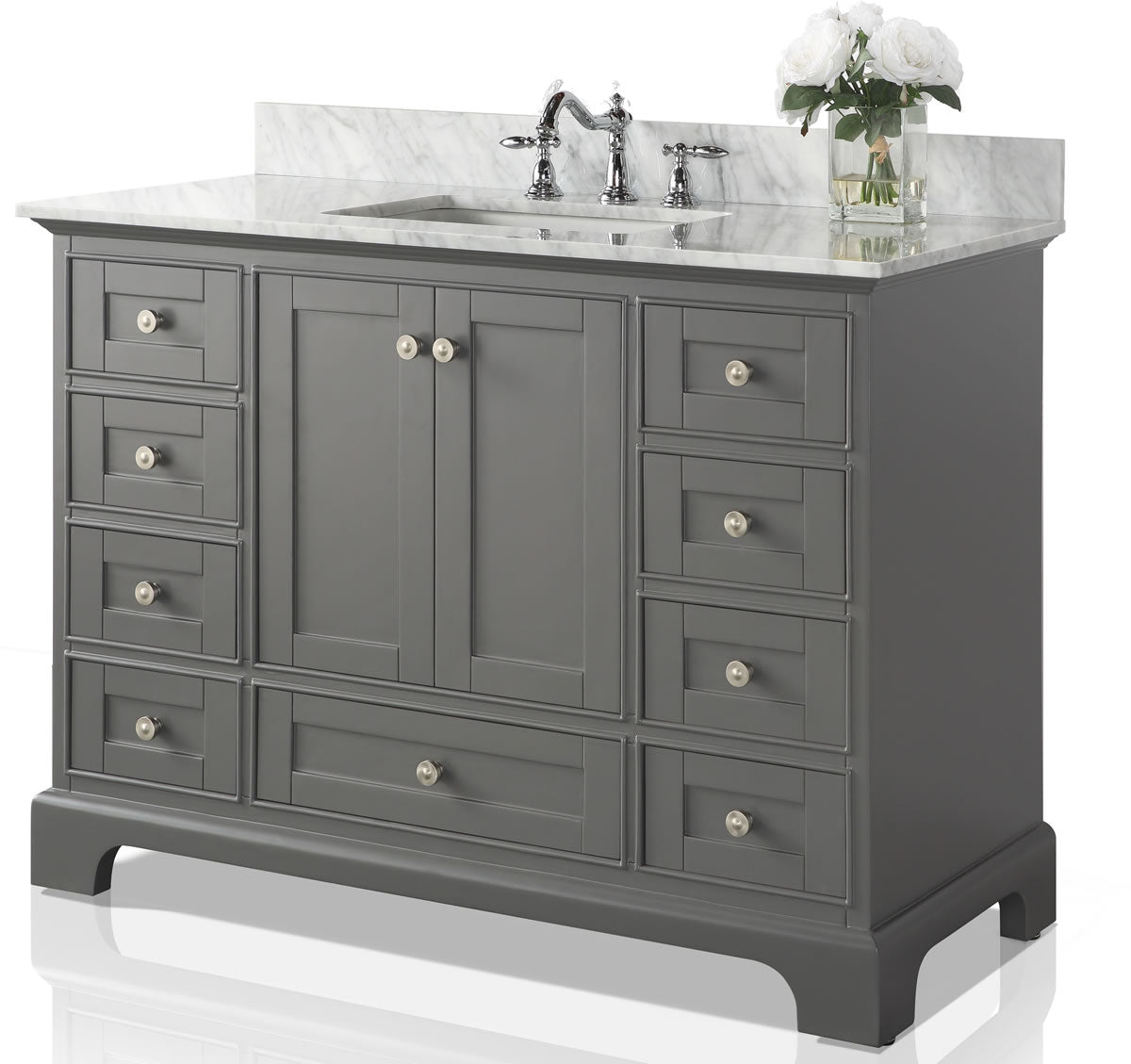 Audrey 48" Black or Gey Solid Wood Vanity - Italian Carrara Marble Top - by Ancerre Designs