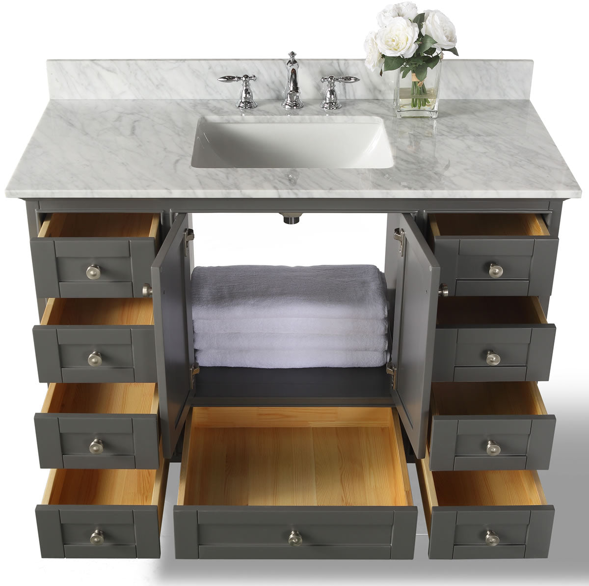 Audrey 48" Black or Gey Solid Wood Vanity - Italian Carrara Marble Top - by Ancerre Designs