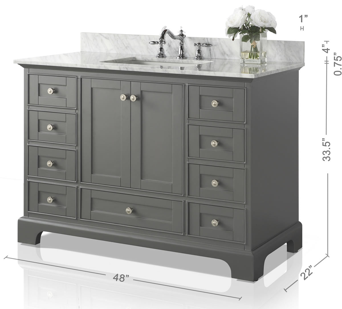 Audrey 48" Black or Gey Solid Wood Vanity - Italian Carrara Marble Top - by Ancerre Designs