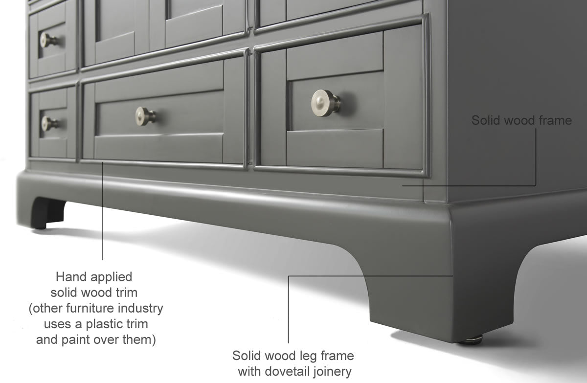 Audrey 48" Black or Gey Solid Wood Vanity - Italian Carrara Marble Top - by Ancerre Designs
