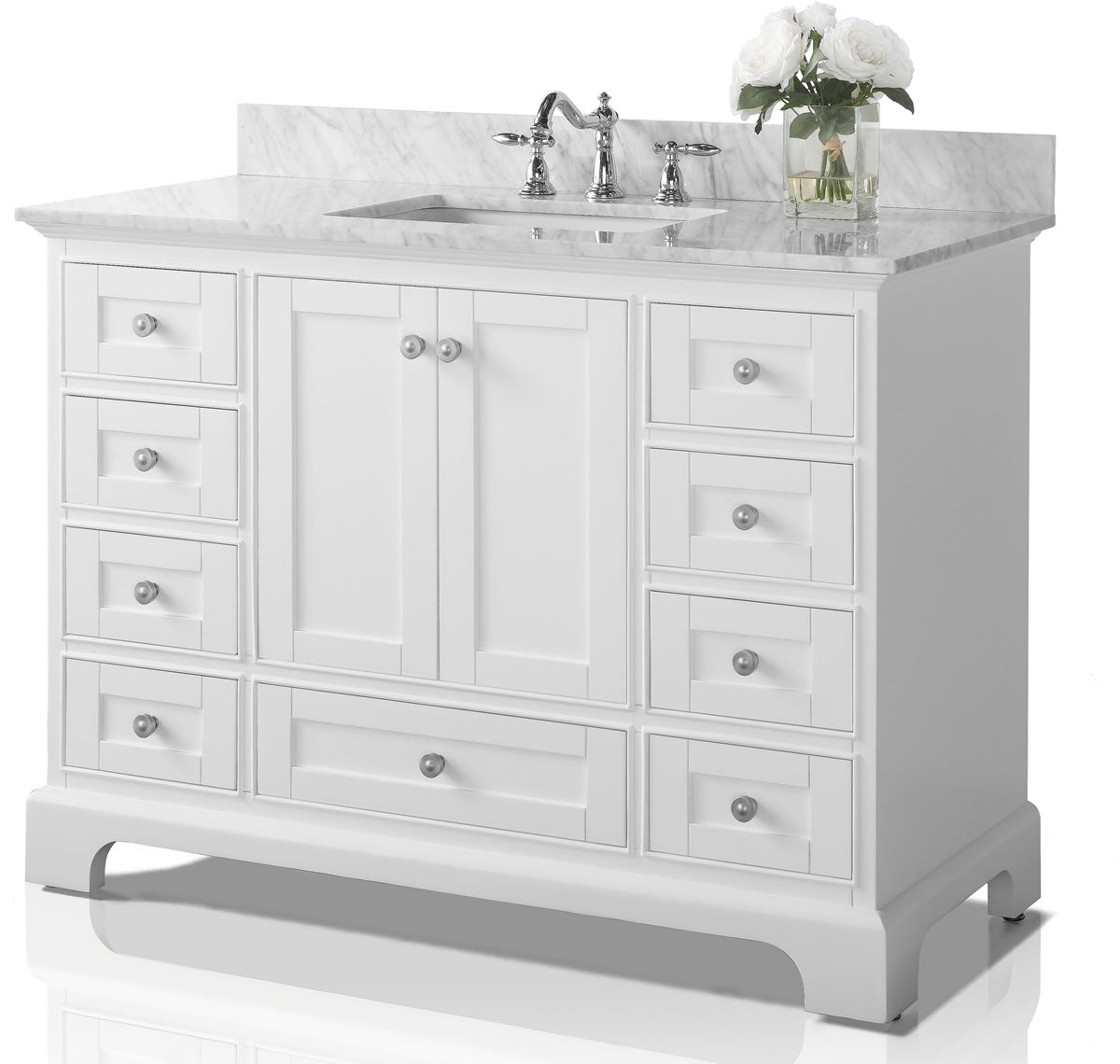 Audrey 48" White Solid Wood Vanity - Italian Carrara Marble Top - by Ancerre Designs