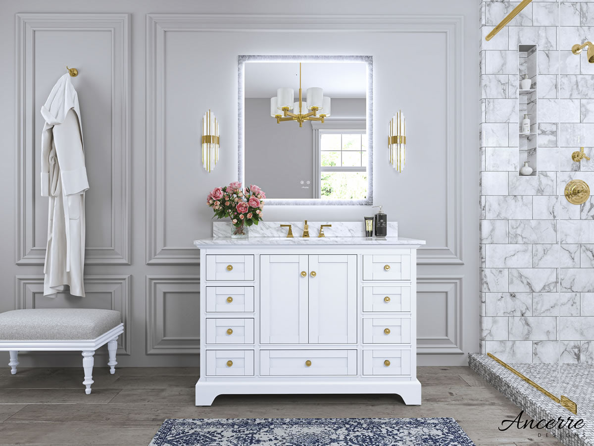 Audrey 48" White Solid Wood Vanity - Italian Carrara Marble Top - by Ancerre Designs