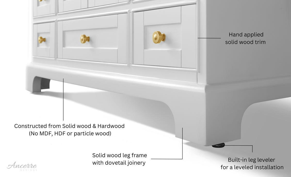 Audrey 48" White Solid Wood Vanity - Italian Carrara Marble Top - by Ancerre Designs