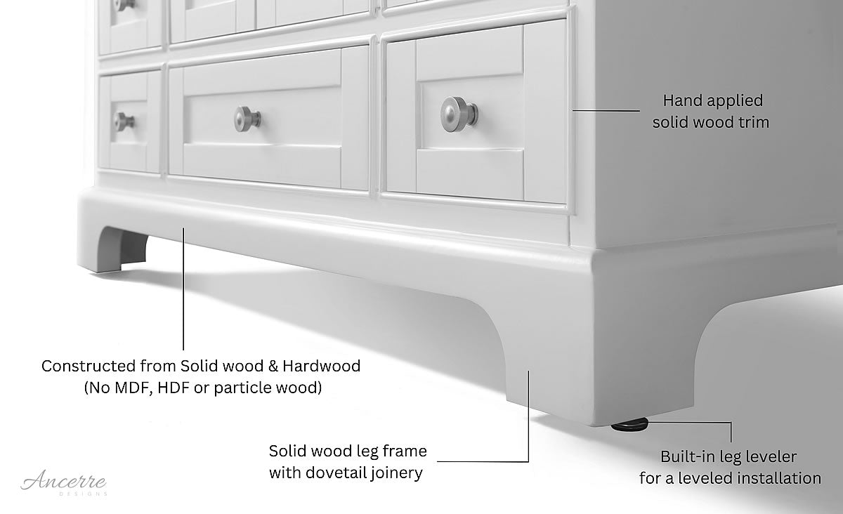Audrey 48" White Solid Wood Vanity - Italian Carrara Marble Top - by Ancerre Designs