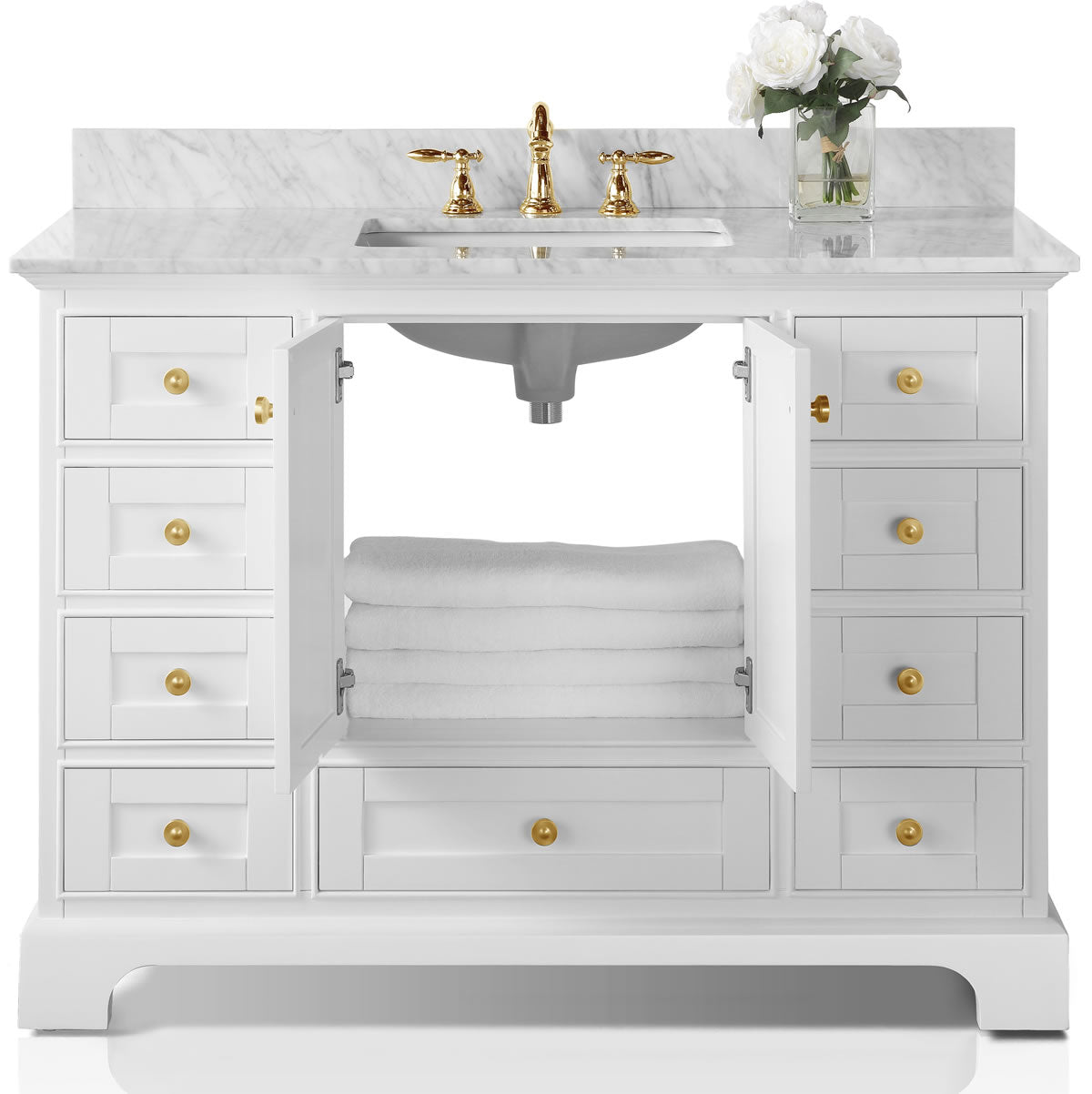 Audrey 48" White Solid Wood Vanity - Italian Carrara Marble Top - by Ancerre Designs