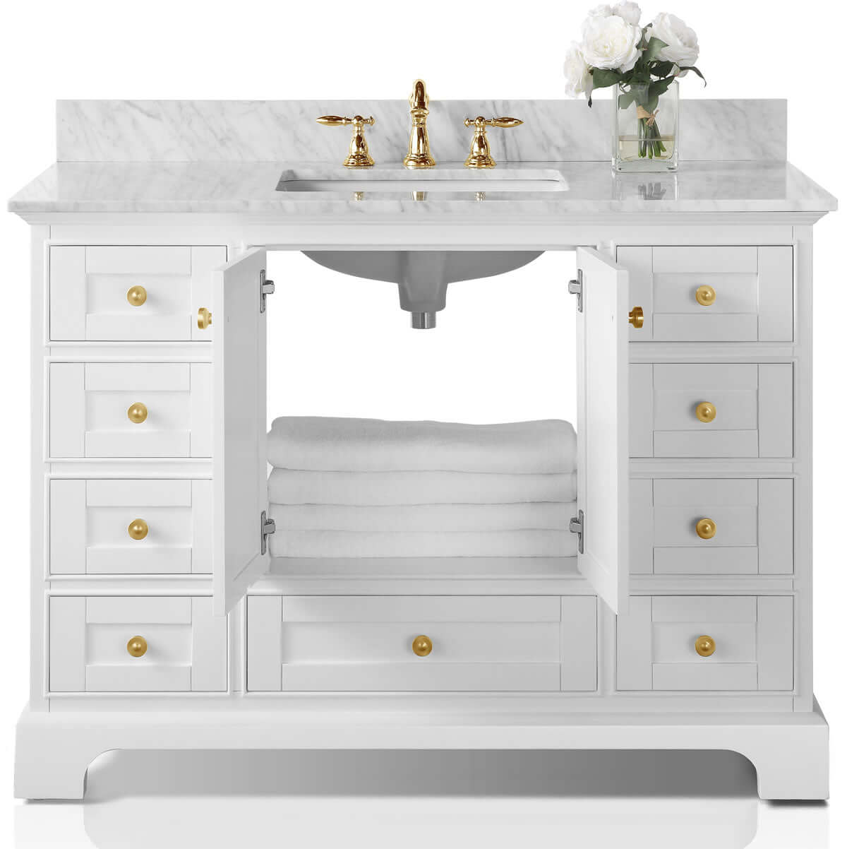 Audrey 84" Black, White, or Oak Solid Wood Vanities - Alpine White Quartz Tops - by Ancerre Designs - Perfect Makeup Mirrors