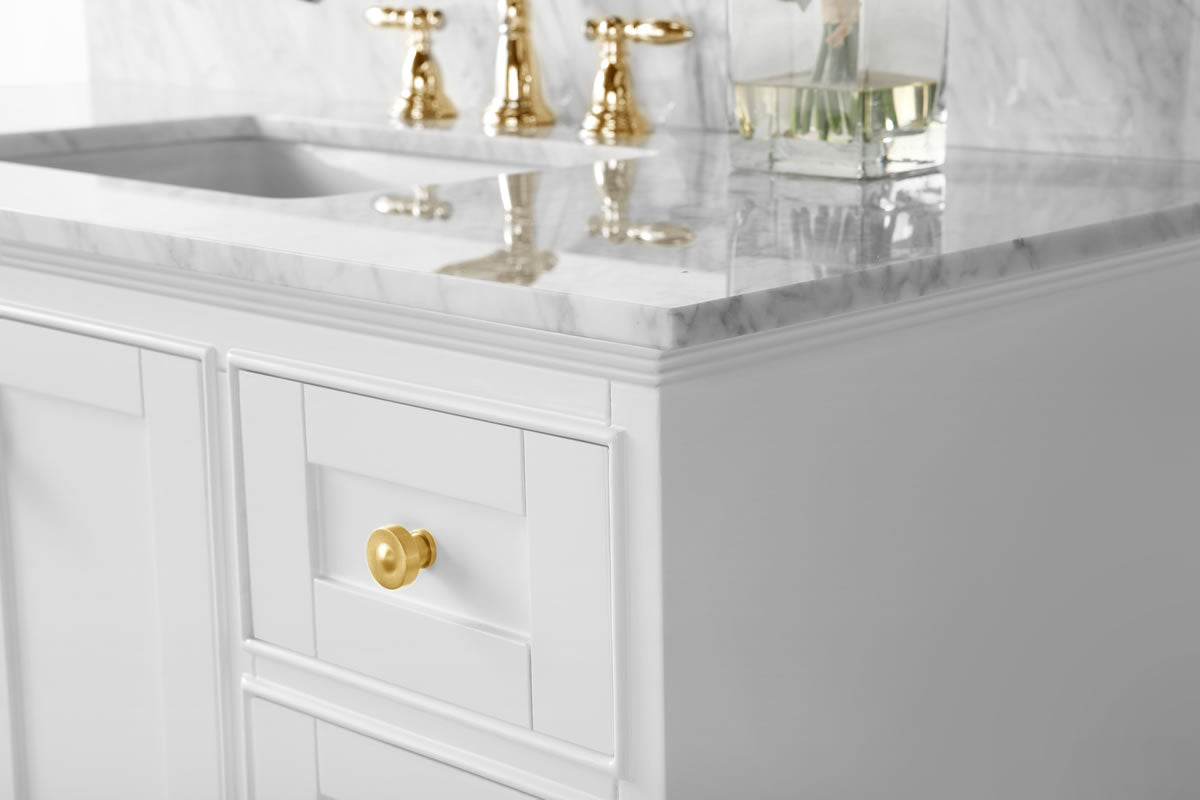 Audrey 48" White Solid Wood Vanity - Italian Carrara Marble Top - by Ancerre Designs