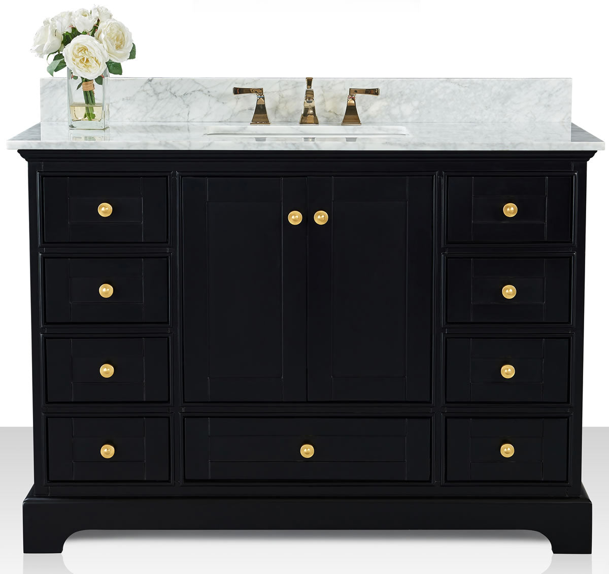 Audrey 48" Black or Gey Solid Wood Vanity - Italian Carrara Marble Top - by Ancerre Designs