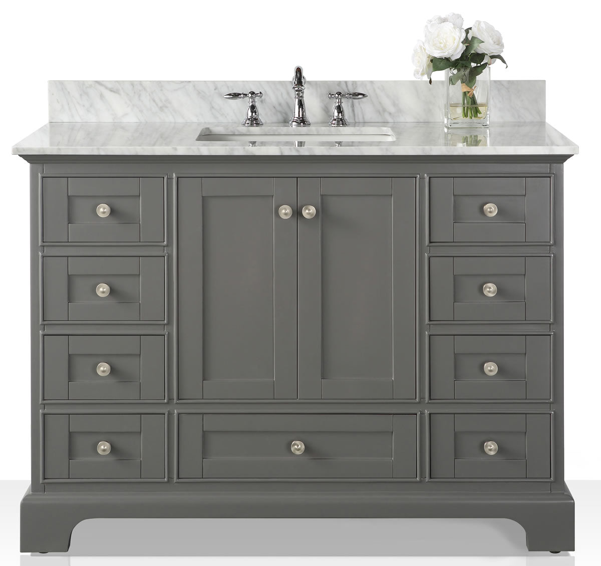 Audrey 48" Black or Gey Solid Wood Vanity - Italian Carrara Marble Top - by Ancerre Designs