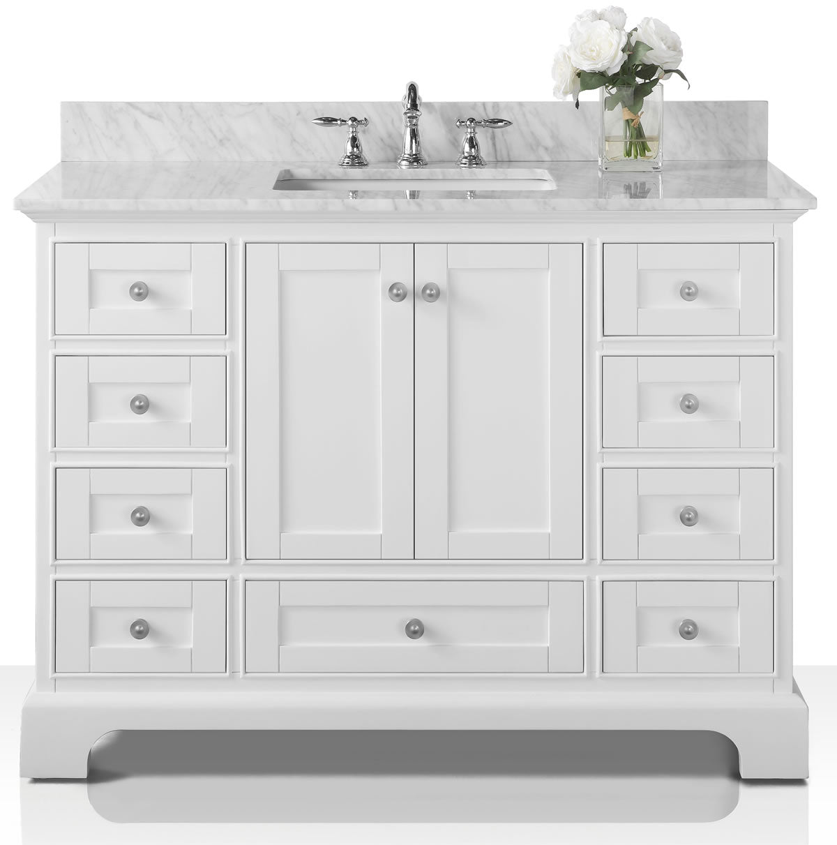 Audrey 48" White Solid Wood Vanity - Italian Carrara Marble Top - by Ancerre Designs