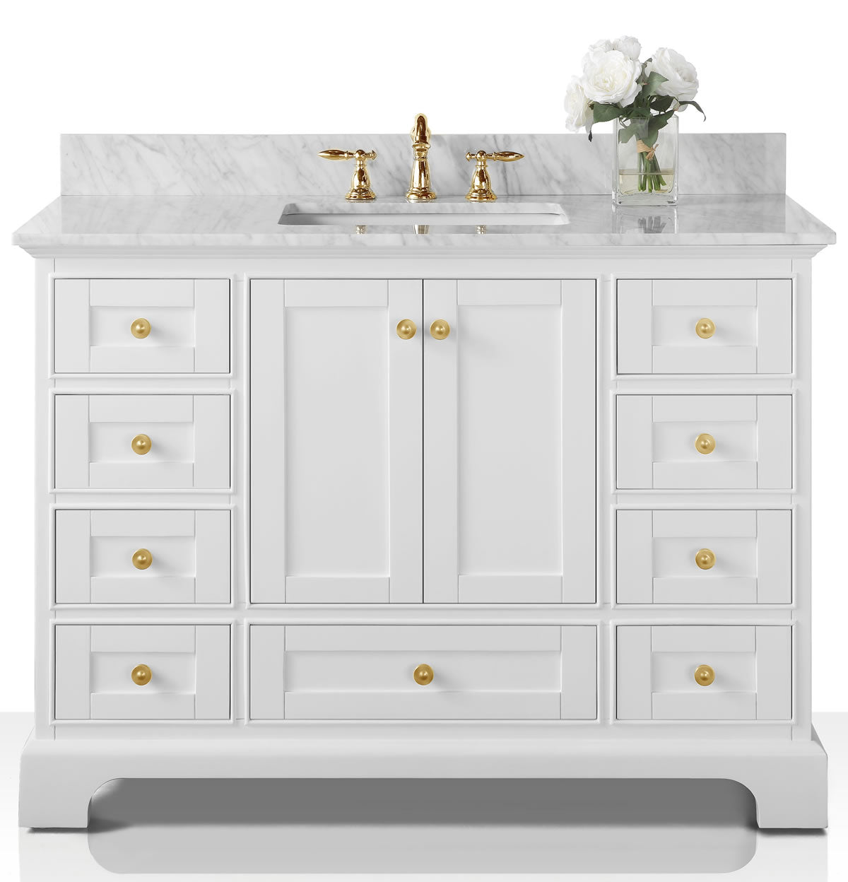 Audrey 48" White Solid Wood Vanity - Italian Carrara Marble Top - by Ancerre Designs