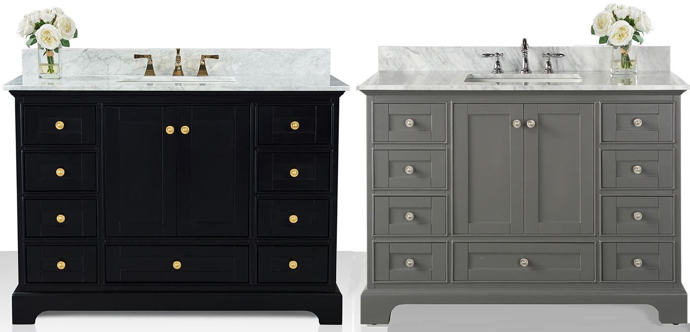 Audrey 48" Black or Gey Solid Wood Vanity - Italian Carrara Marble Top - by Ancerre Designs