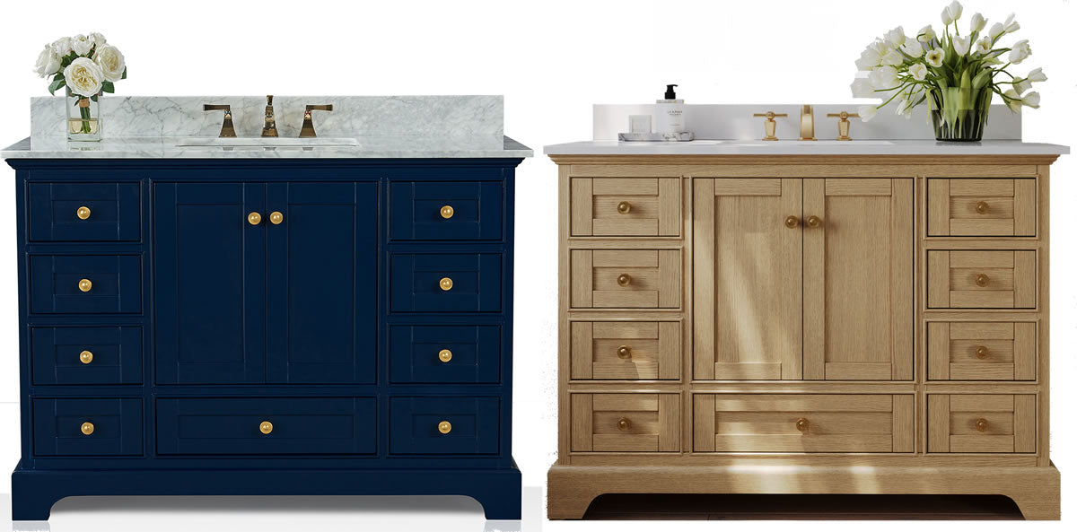 Audrey 48" Blue or Oak Solid Wood Vanity - Quartz or Marble Top  - by Ancerre Designs