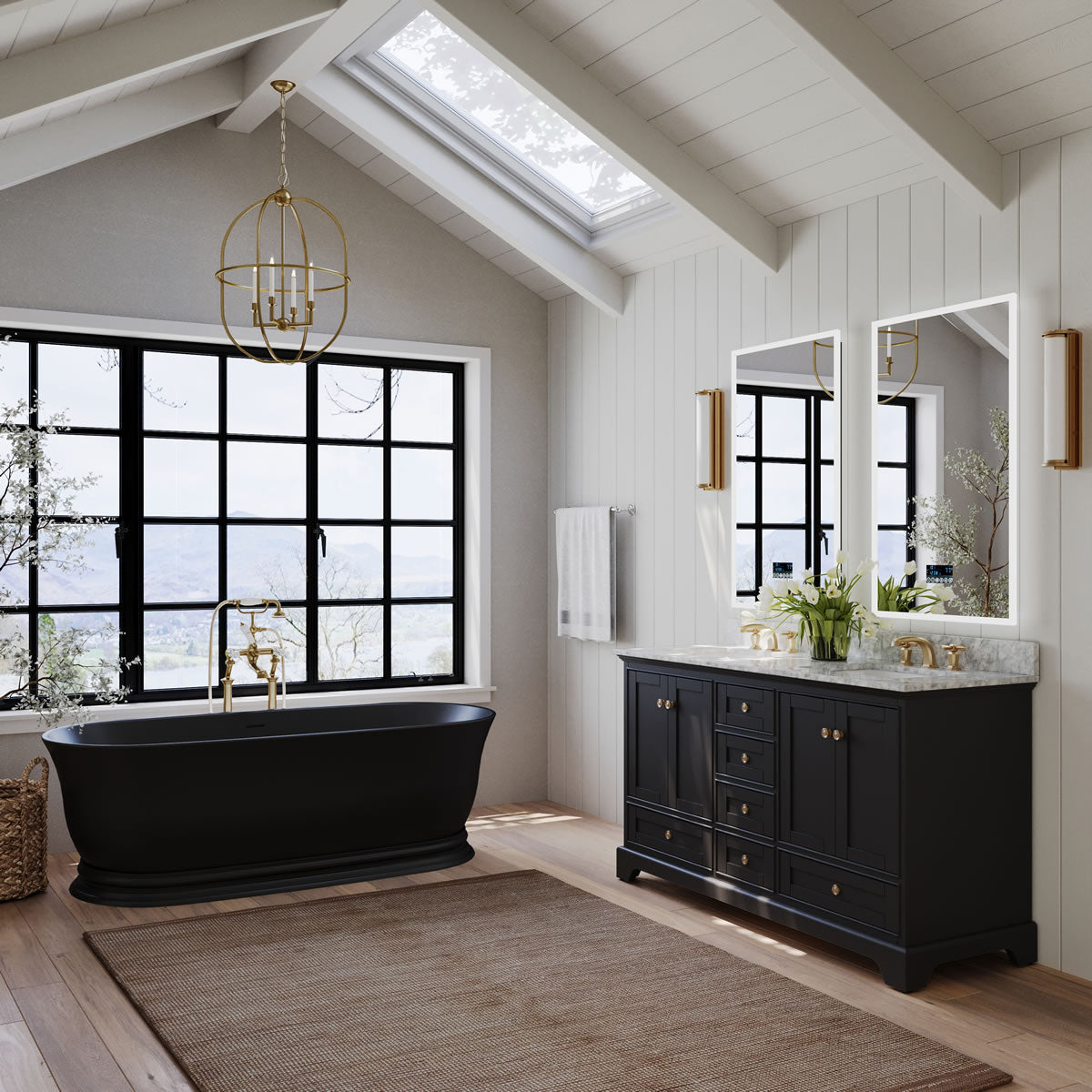 Audrey 60" & 66" Black or Gey Solid Wood Vanities - Italian Carrara Marble Tops - by Ancerre Designs