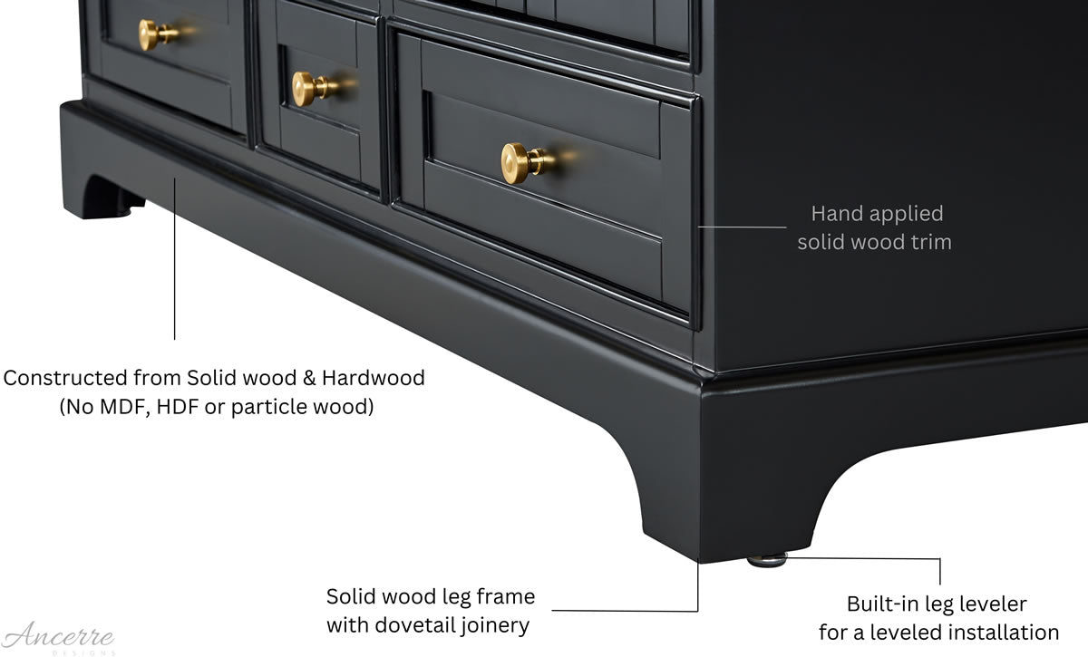 Audrey 60" & 66" Black or Gey Solid Wood Vanities - Italian Carrara Marble Tops - by Ancerre Designs