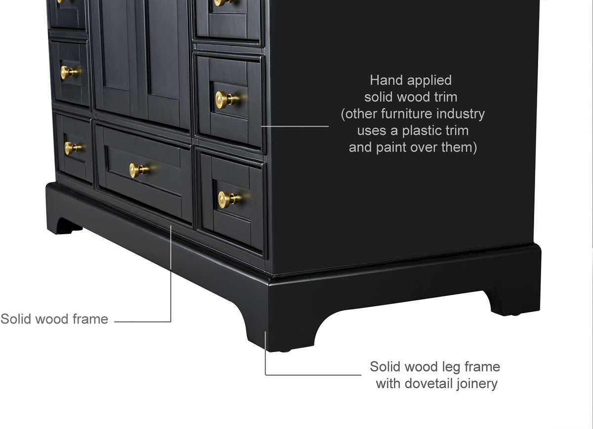 Audrey 60" & 66" Black or Gey Solid Wood Vanities - Italian Carrara Marble Tops - by Ancerre Designs
