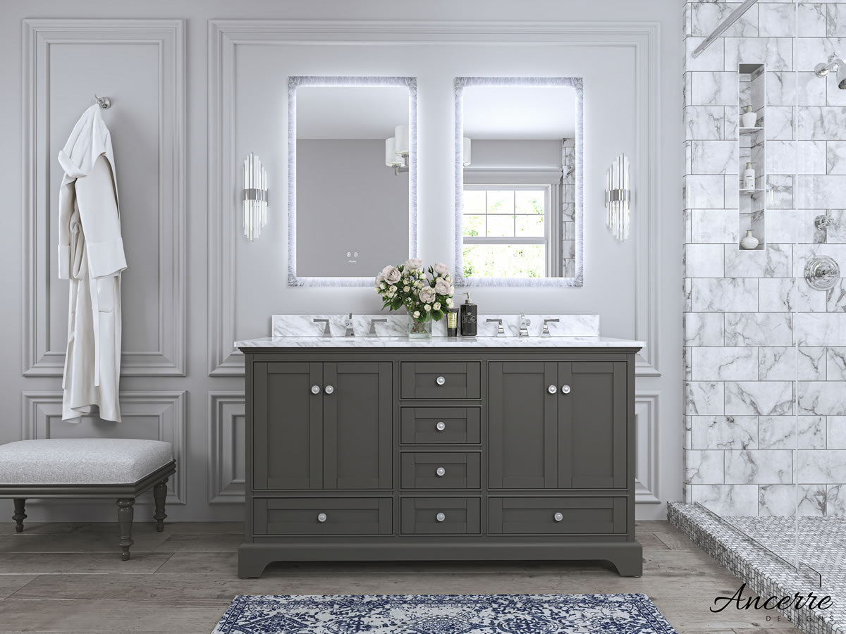 Audrey 60" & 66" Black or Gey Solid Wood Vanities - Italian Carrara Marble Tops - by Ancerre Designs