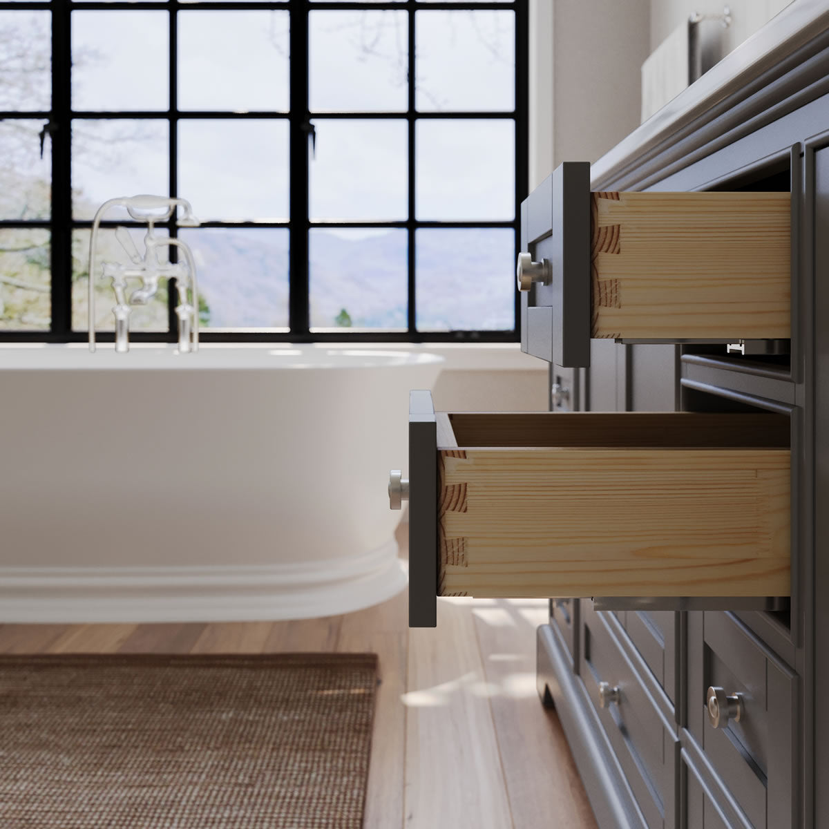 Audrey 60" & 66" Black or Gey Solid Wood Vanities - Italian Carrara Marble Tops - by Ancerre Designs