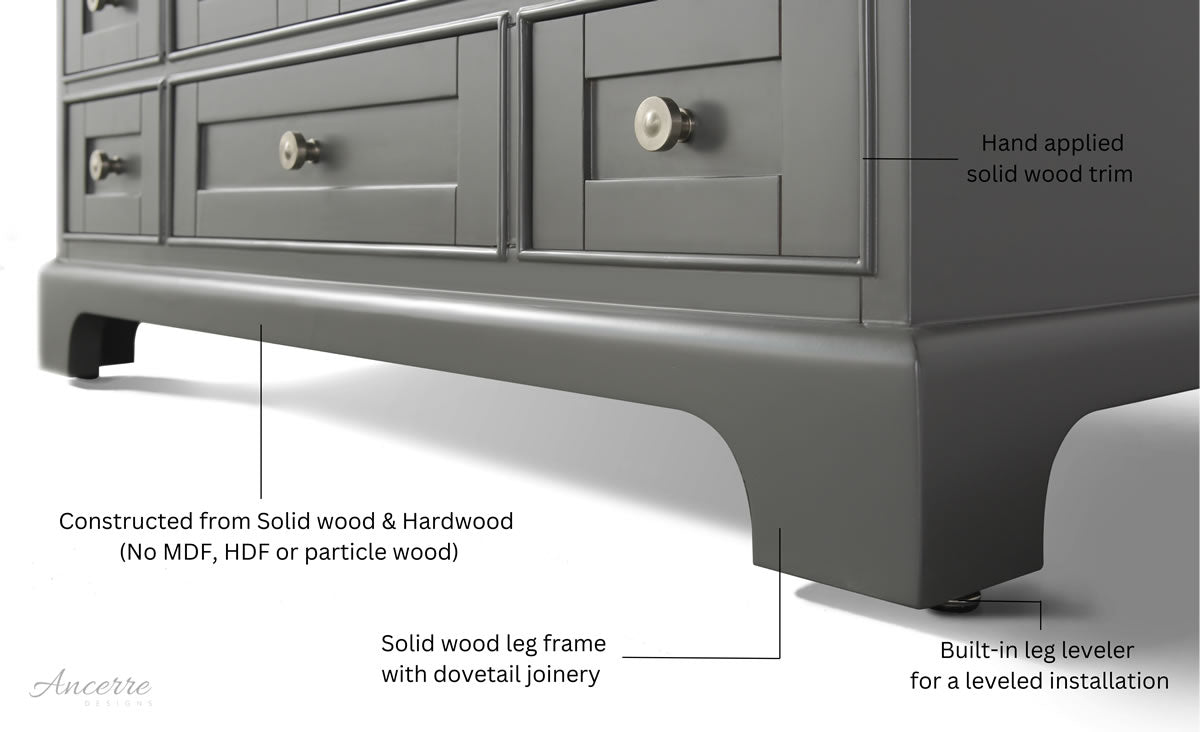 Audrey 60" & 66" Black or Gey Solid Wood Vanities - Italian Carrara Marble Tops - by Ancerre Designs