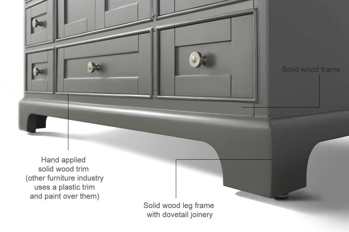 Audrey 60" & 66" Black or Gey Solid Wood Vanities - Italian Carrara Marble Tops - by Ancerre Designs