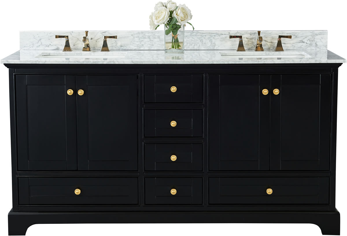 Audrey 60" & 66" Black or Gey Solid Wood Vanities - Italian Carrara Marble Tops - by Ancerre Designs
