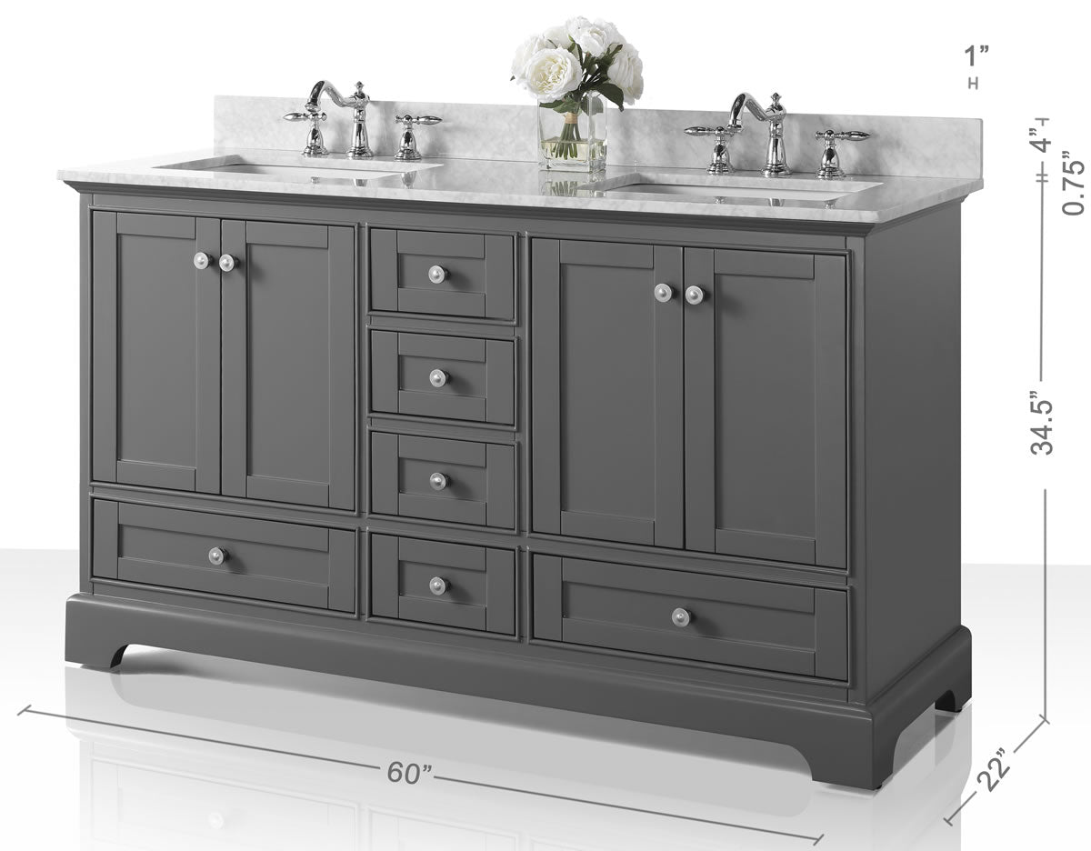 Dimensions - Audrey 60" Wide Sapphire Grey