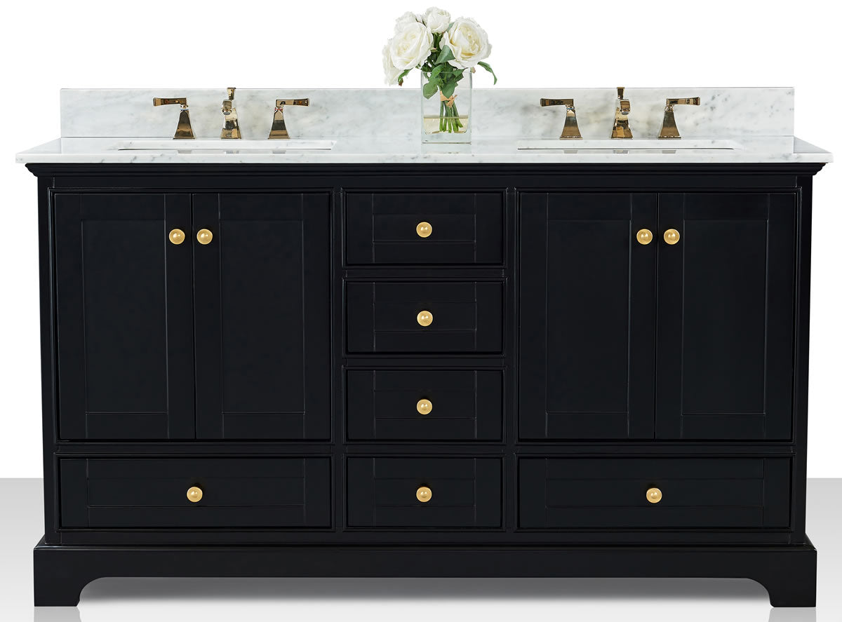 Audrey 60" & 66" Black or Gey Solid Wood Vanities - Italian Carrara Marble Tops - by Ancerre Designs