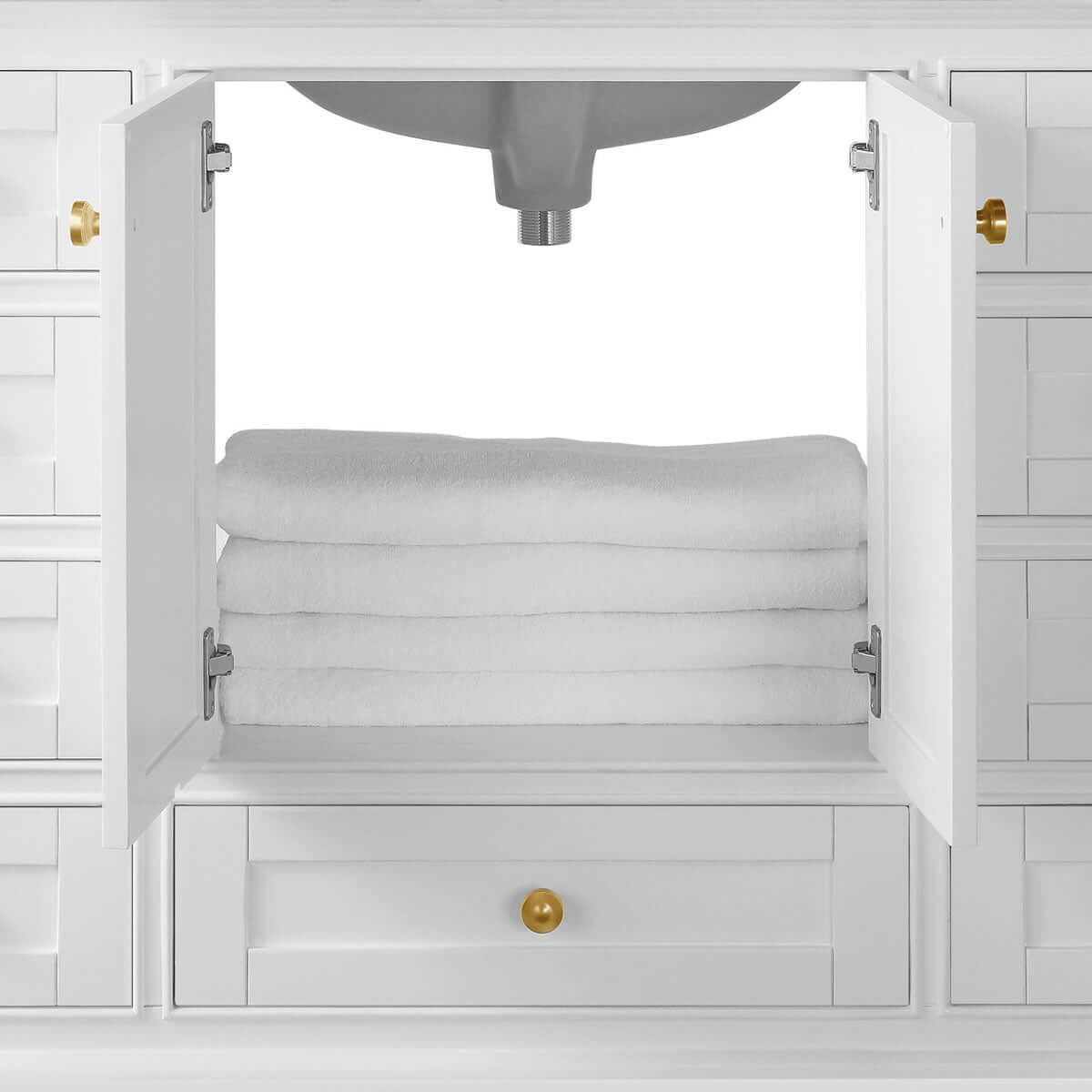 Audrey 84" Black, White, or Oak Solid Wood Vanities - Alpine White Quartz Tops - by Ancerre Designs - Perfect Makeup Mirrors