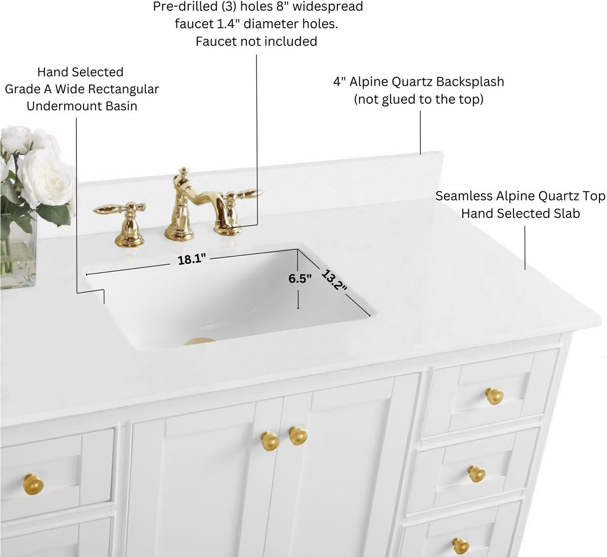 Audrey 60" & 66" White Solid Wood Vanities - Italian Carrara Marble Tops - by Ancerre Design