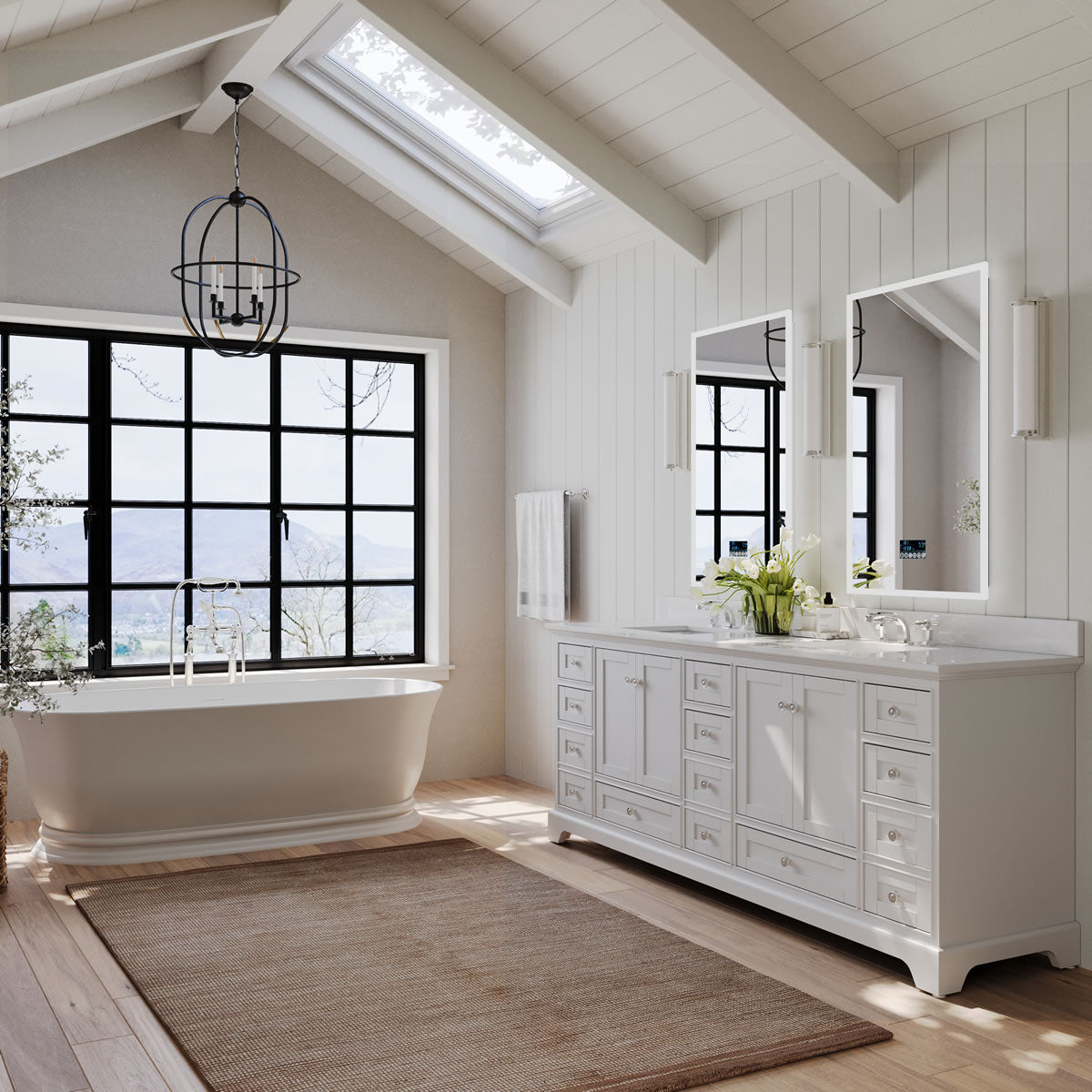 Audrey 84" White or Grey Solid Wood Vanities - Alpine White Quartz Tops - by Ancerre Designs