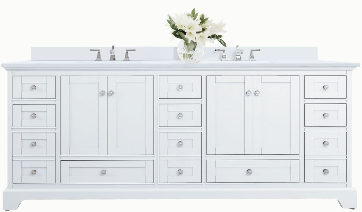 Audrey 84" White or Grey Solid Wood Vanities - Alpine White Quartz Tops - by Ancerre Designs