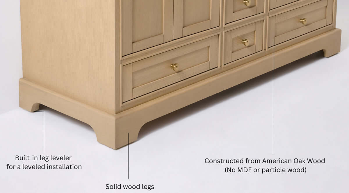 Audrey 60" & 66" Blue or Oak Solid Wood Vanities - Marble or Quartz Tops, Gold or Nickel Hardware - by Ancerre Design
