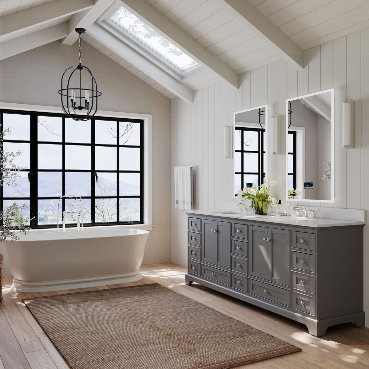 Audrey 84" White or Grey Solid Wood Vanities - Alpine White Quartz Tops - by Ancerre Designs