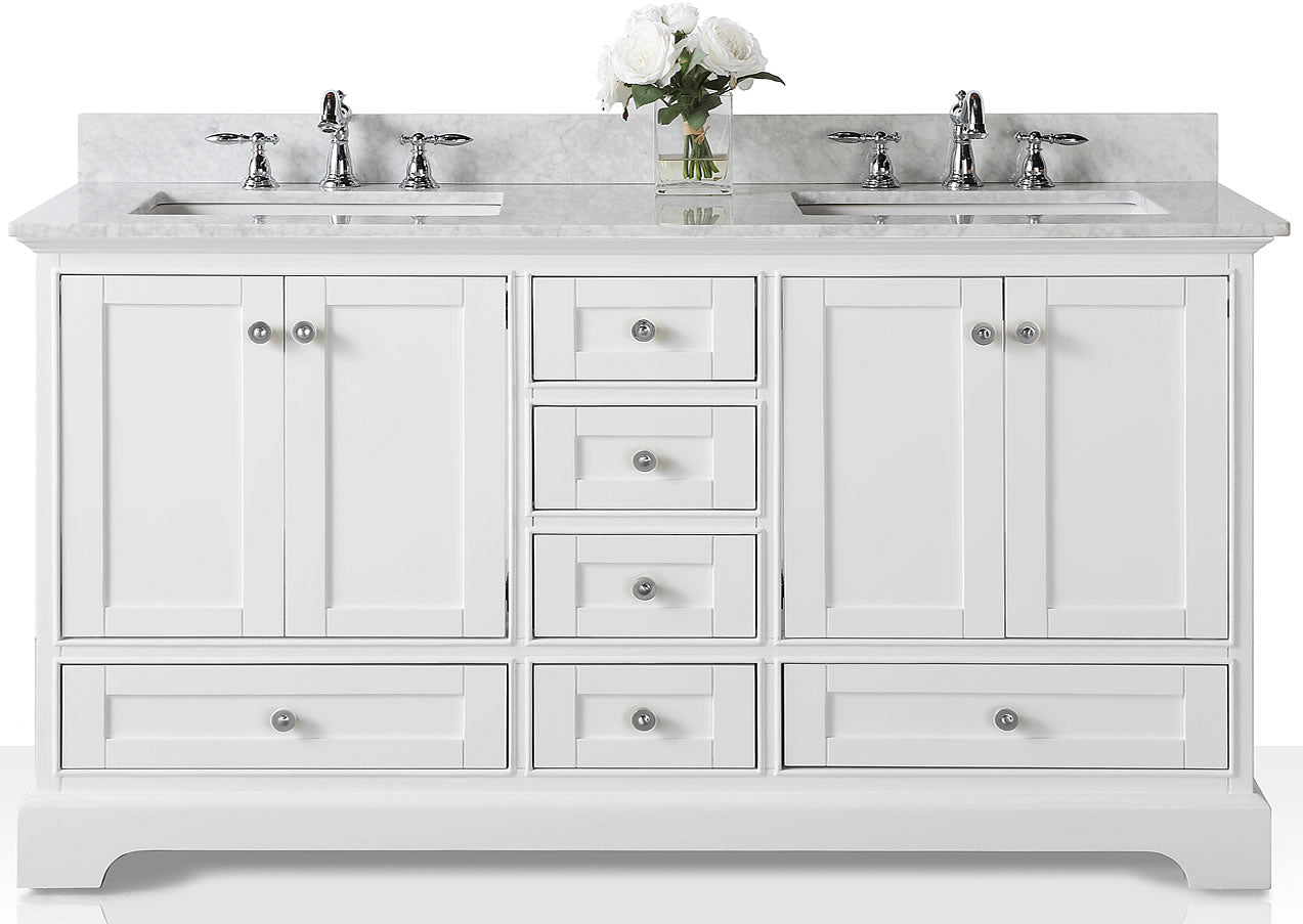 Audrey 60" & 66" White Solid Wood Vanities - Italian Carrara Marble Tops - by Ancerre Design