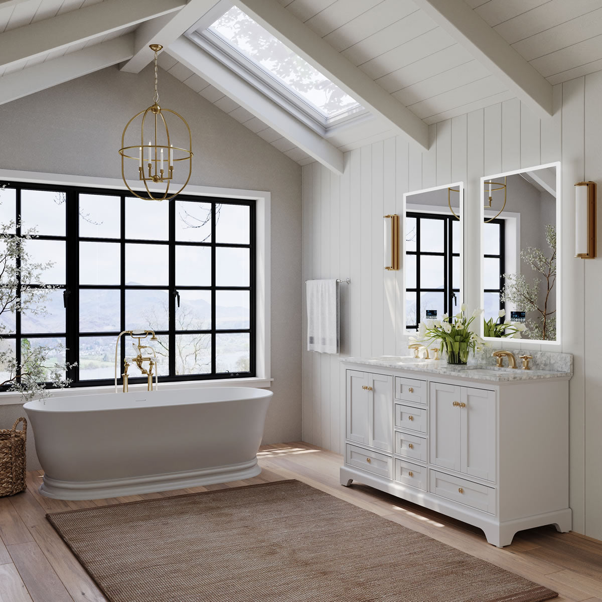 Audrey 60" & 66" White Solid Wood Vanities - Italian Carrara Marble Tops - by Ancerre Design