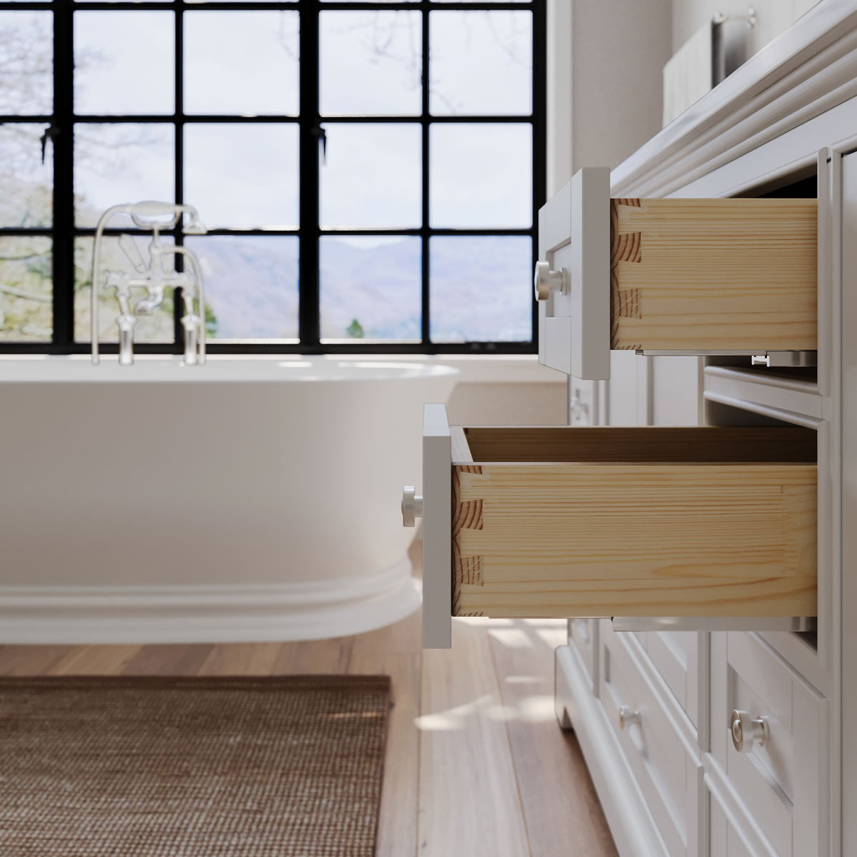 Audrey 60" & 66" White Solid Wood Vanities - Italian Carrara Marble Tops - by Ancerre Design