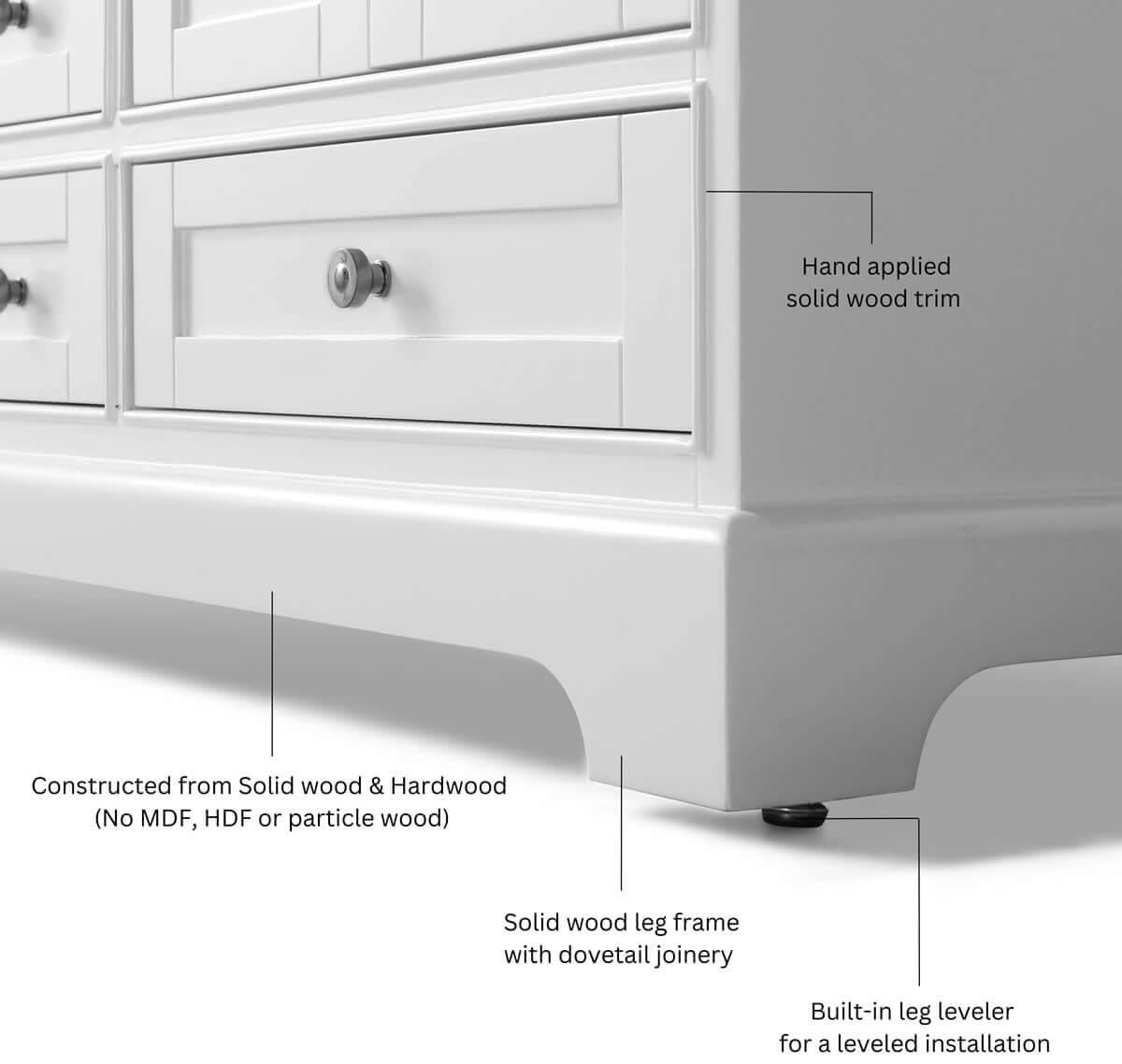 Audrey 72" White or Grey Solid Wood Vanities - Carrara Marble Tops, Gold Hardware - by Ancerre Design