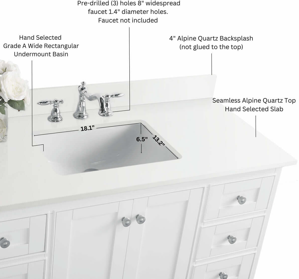 Audrey 72" White or Grey Solid Wood Vanities - Carrara Marble Tops, Gold Hardware - by Ancerre Design