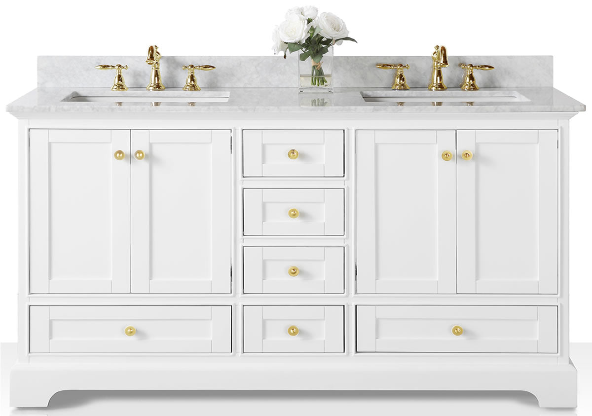 Audrey 60" & 66" White Solid Wood Vanities - Italian Carrara Marble Tops - by Ancerre Design