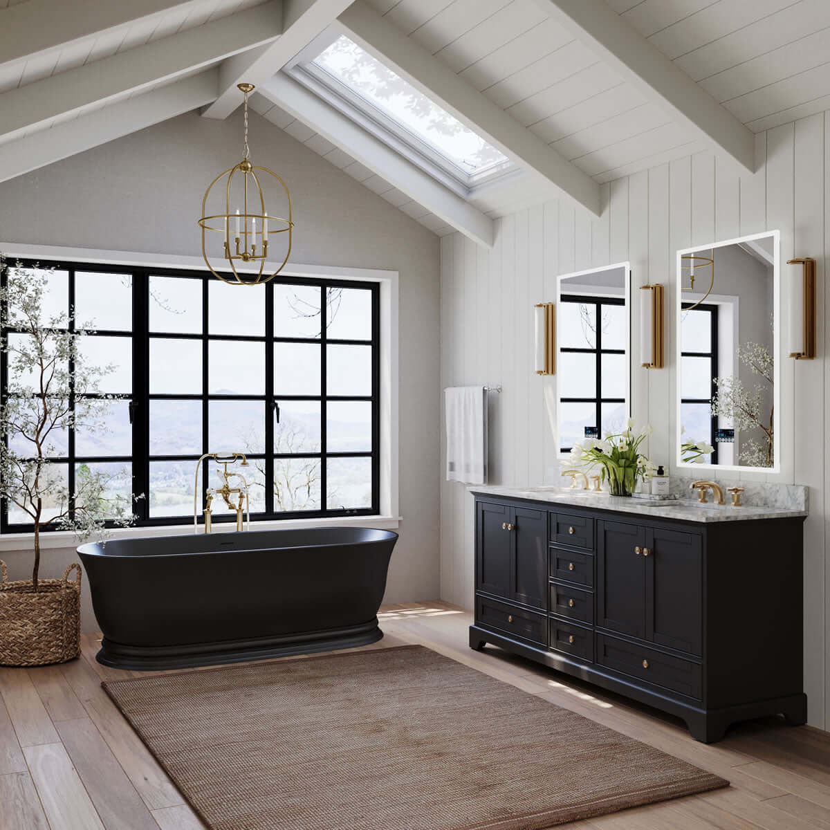 Audrey 72" Black, White, or Blue Solid Wood Vanities - Carrara Marble Tops, Gold Hardware - by Ancerre Design