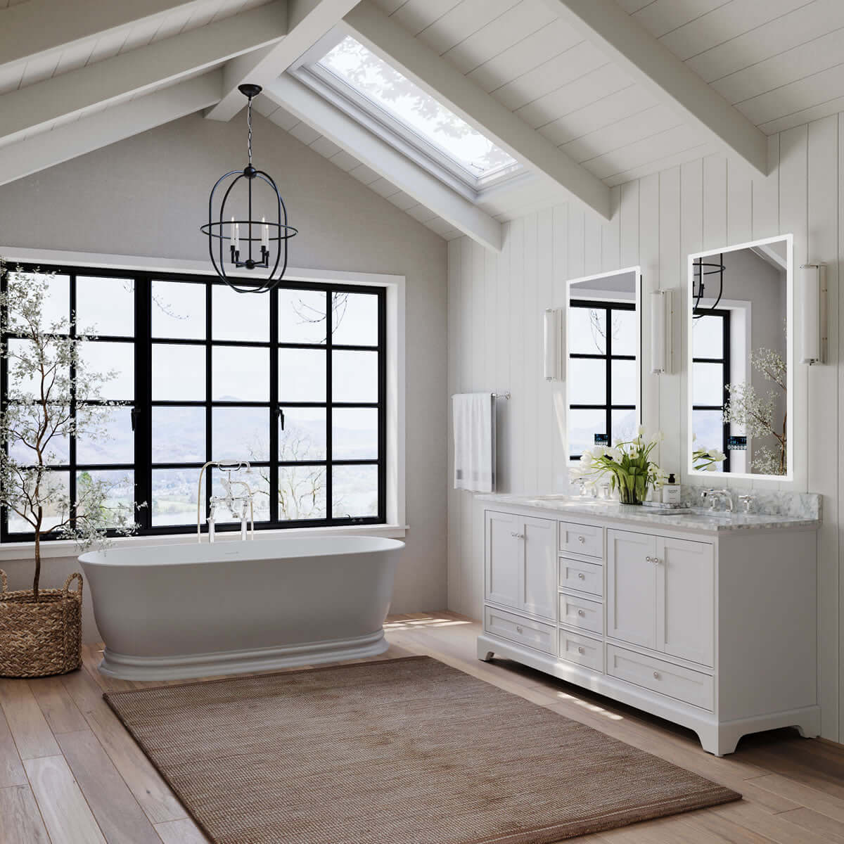 Audrey 72" White or Grey Solid Wood Vanities - Carrara Marble Tops, Gold Hardware - by Ancerre Design