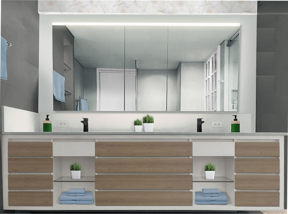 Sidler Xamo 3-Door LED Medicine Cabinet – 59" Wide with Night Light & Interior Outlets
